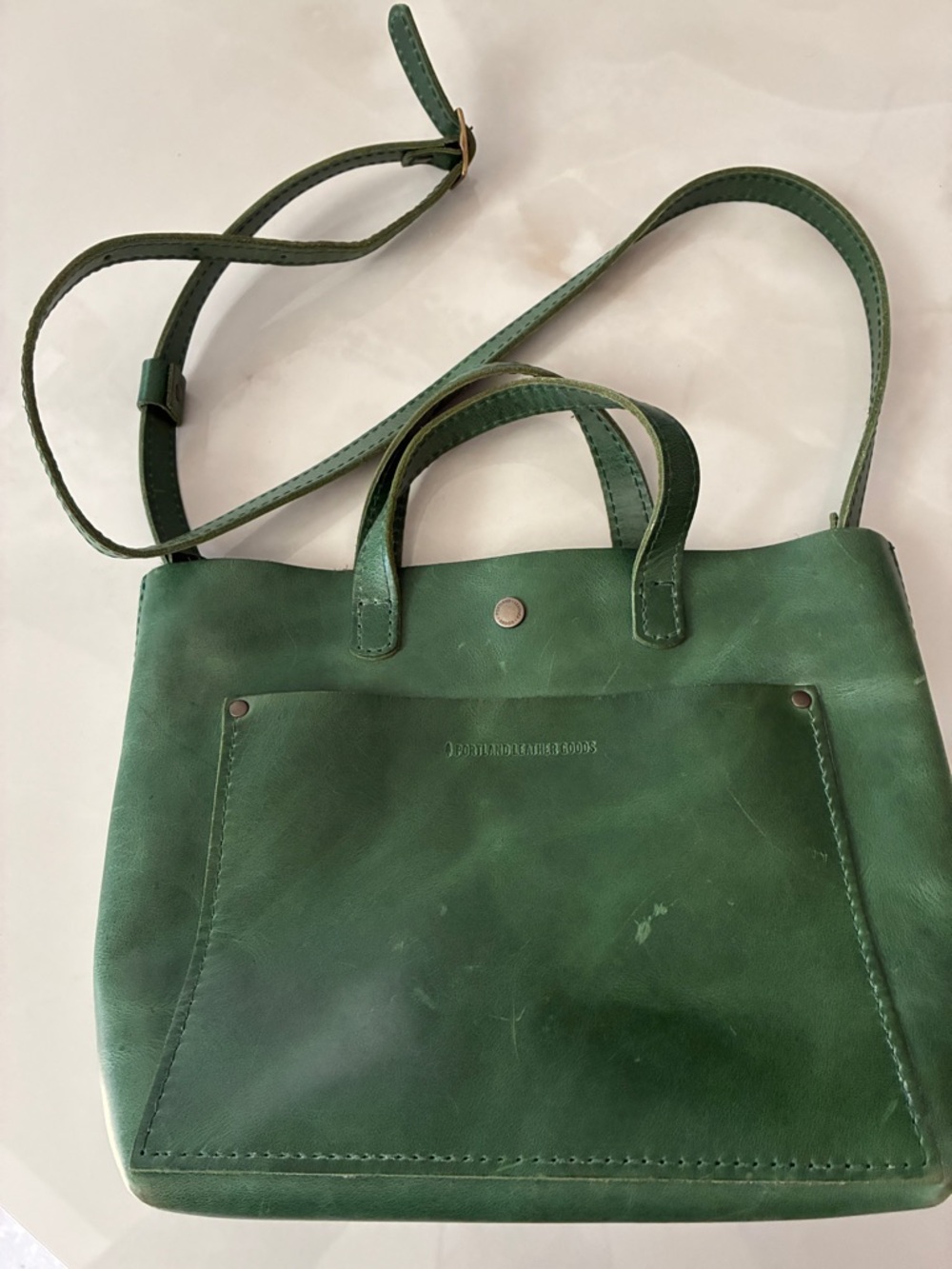 Portland Leather Green Leather Crossbody Tote with Front Slip Pocket